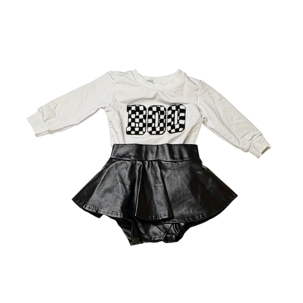 Toddler Girl Boo Halloween Outfit 12-18 Months Bodysuit Skate Skirt Black White